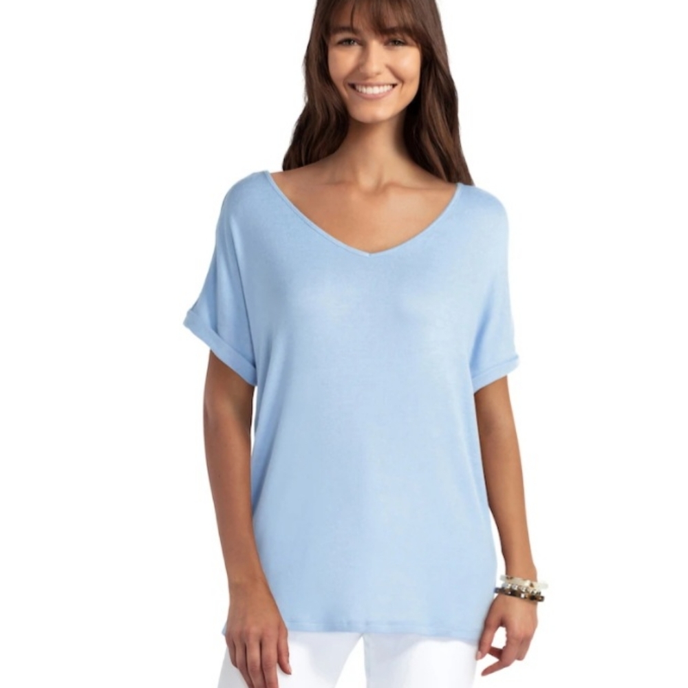 NWT Isaac Mizrahi Loose Knit Roll Sleeve Tee XXXL French Blue
